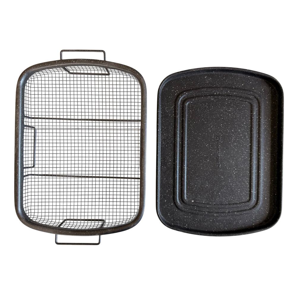 GraniteStone Copper Air Fryer Pan Non-Stick Oven Baking Tray Crisping Basket 2pc